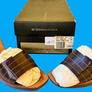 BCBGMaxAzria Brown Leather Sandal Slide Wedge Pump
